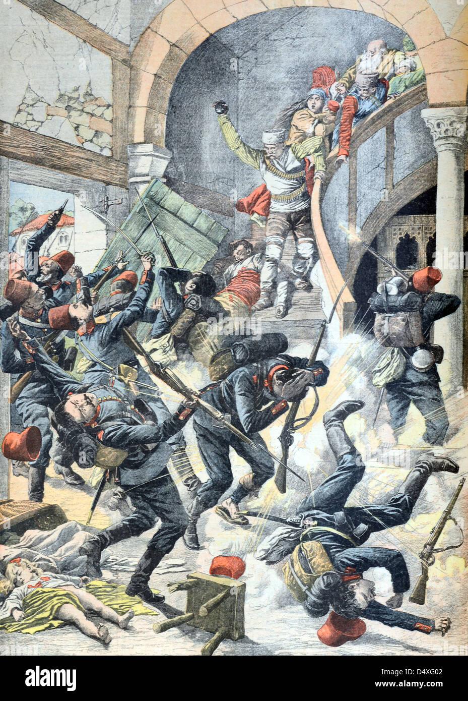 Confrontation entre les Turcs ottomans et les Macédoniens en Macédoine pendant la guerre des Balkans (sept 1903) au début du vingtième siècle Banque D'Images