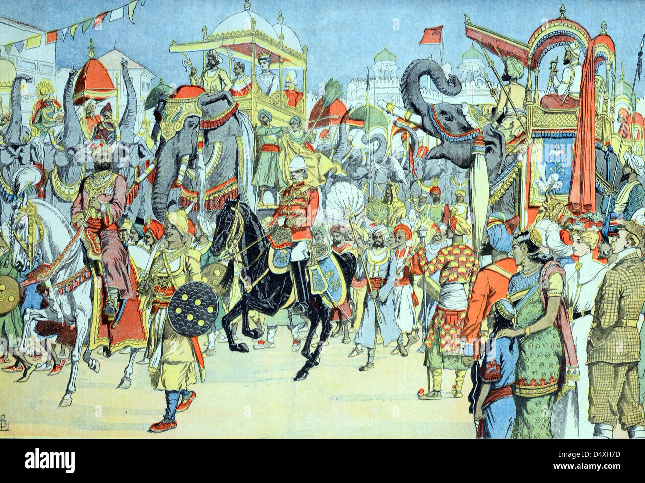 Cérémonie du Durbar de Delhi, rencontre du Durbar impérial ou du Cérémonial pendant la règle britannique en Inde (janvier 1903) Gravure ou illustration d'époque Banque D'Images