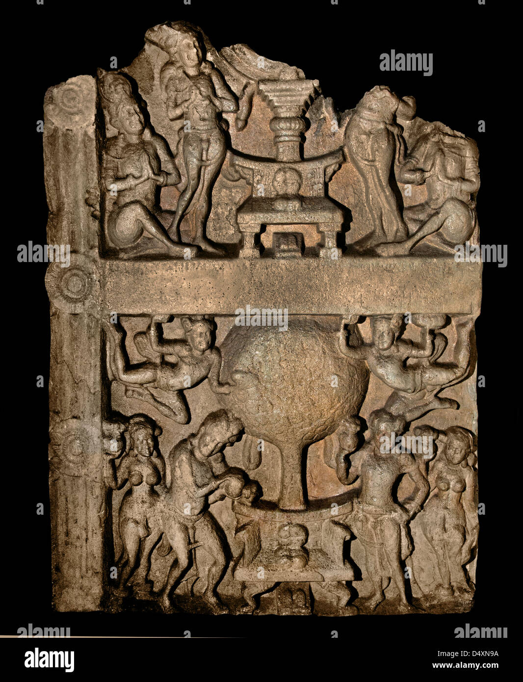 Seigneur Bouddha arbre de Bodhi Dharma Chakra 2 Buddhapadas Chandavaram Prakasham AD 100 Andhra Pradesh hindou de l'Inde Banque D'Images
