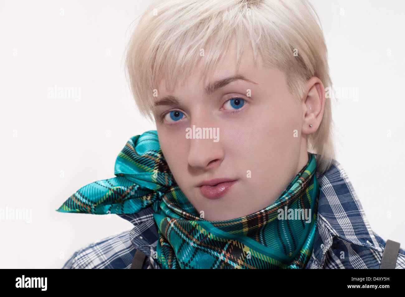 Visage de la jeune guy close up on a white background Banque D'Images