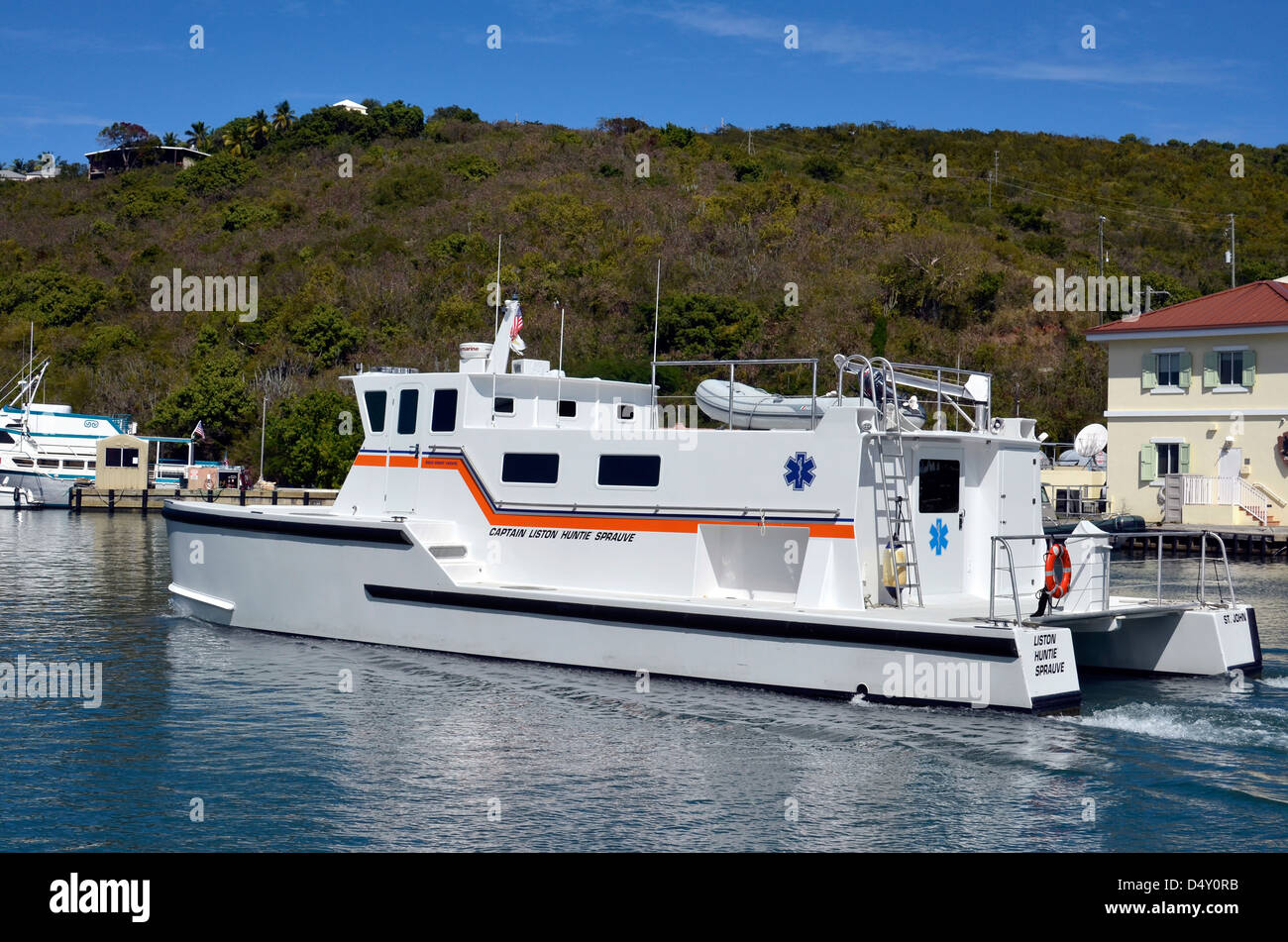 Bateau Ambulance, Cruz Bay, Saint John, Îles Vierges des États-Unis. Banque D'Images