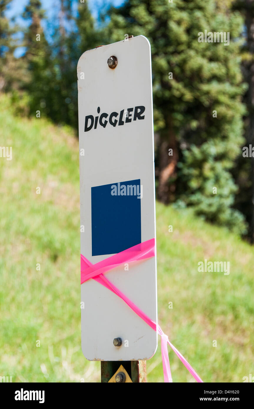 Diggler trail sign, le purgatoire à Durango Mountain Resort, Durango, Colorado. Banque D'Images