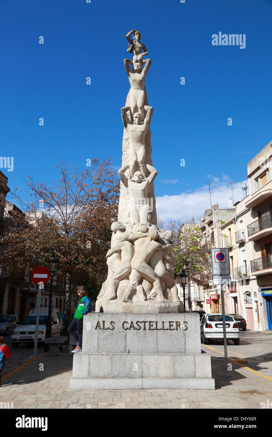 Vilafranca del Penedes près de Barcelone, le monument de Castellers, Turmkletterer, Espagne Banque D'Images