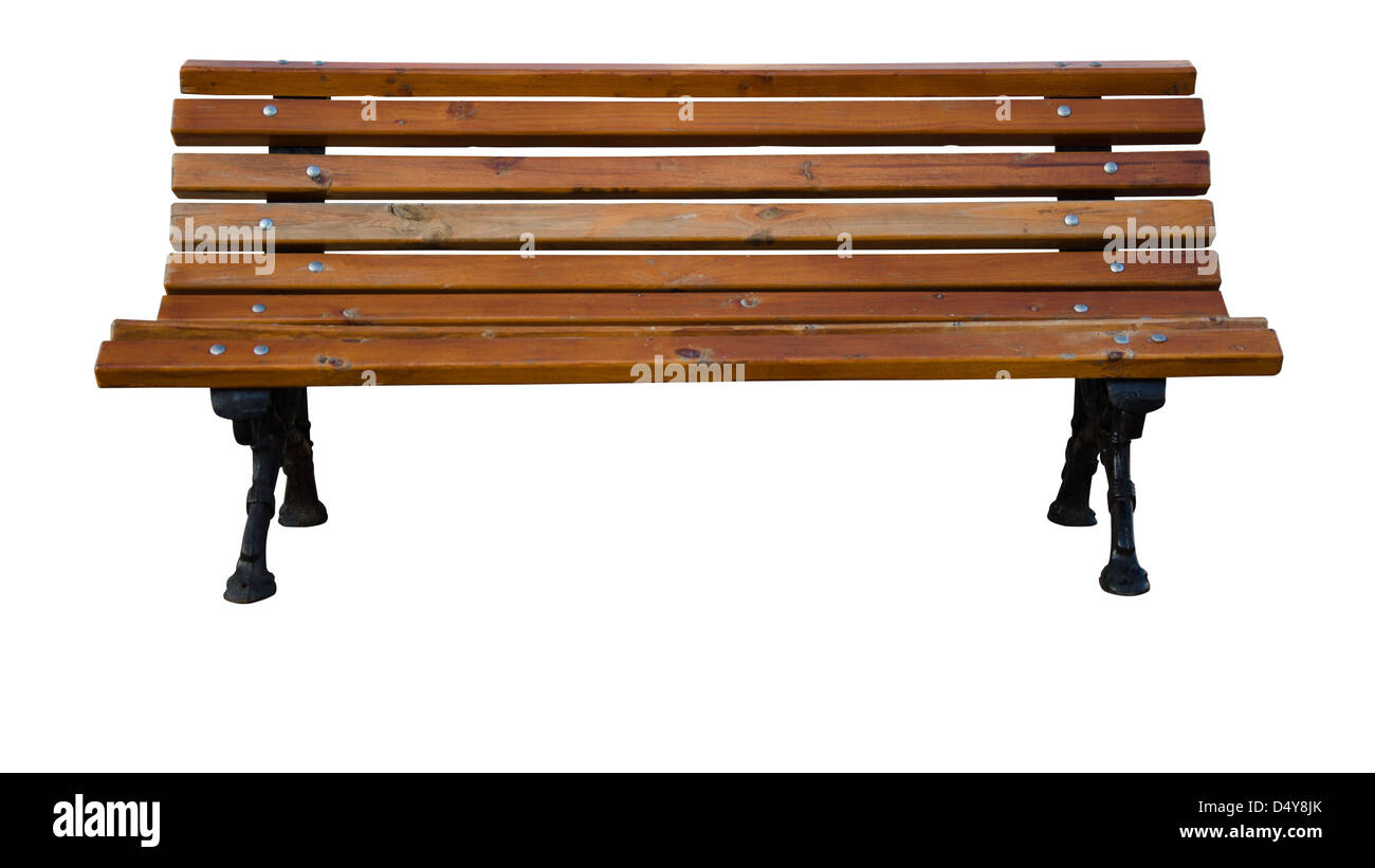 Banc en bois isolé avec chemin de détourage sur fond blanc Banque D'Images