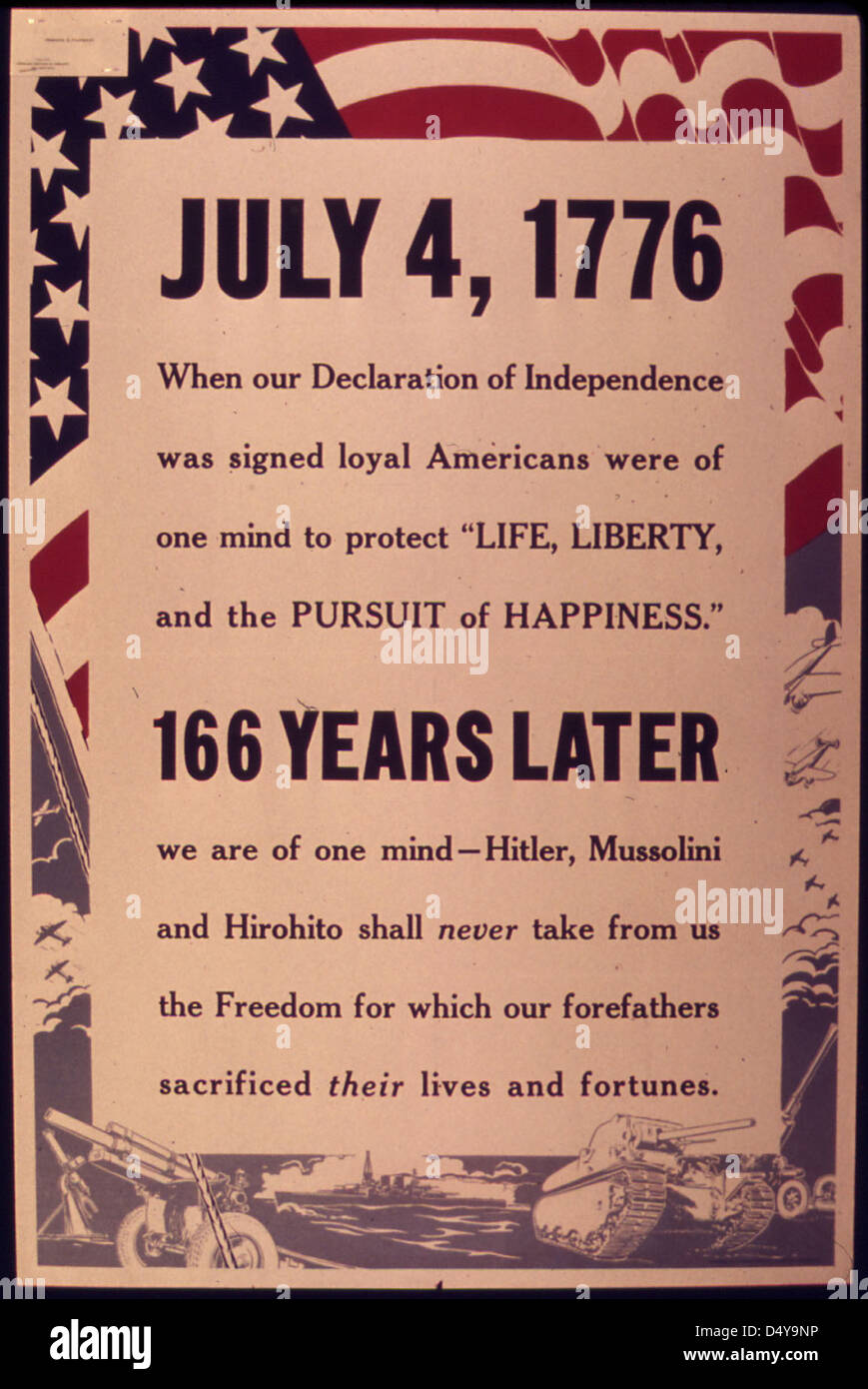 4 juillet 1776. Lorsque notre Déclaration d'Indepedence a été signée, les Américains loyaux étaient d'un seul esprit pour protéger la vie, la liberté, et la poursuite du bonheur. Banque D'Images