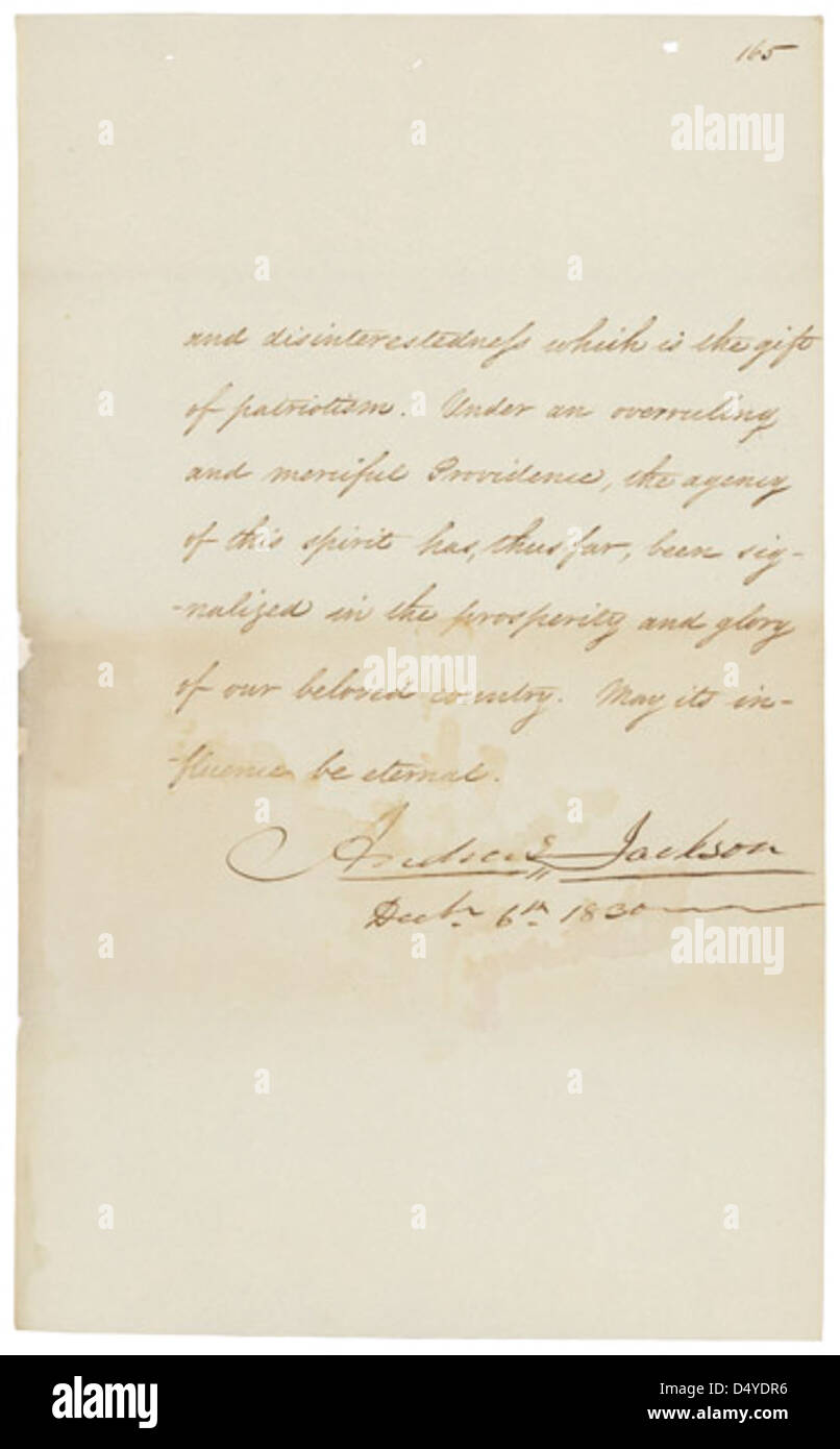 Le président Andrew Jackson's Message au congrès sur "Indian Removal', 12/06/1830, Page 7/7 Banque D'Images