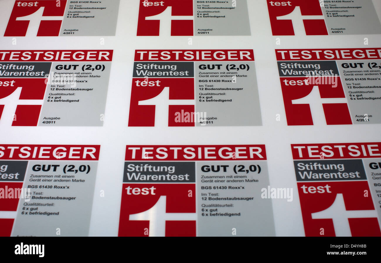 Berlin, Allemagne, les résultats de tests de la Stiftung Warentest Banque D'Images