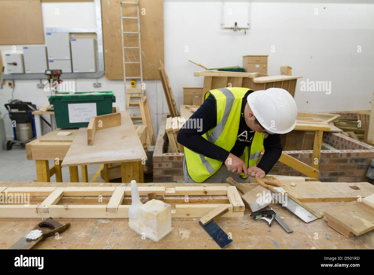 La construction et la menuiserie cours à Cardonald College de Glasgow. Banque D'Images