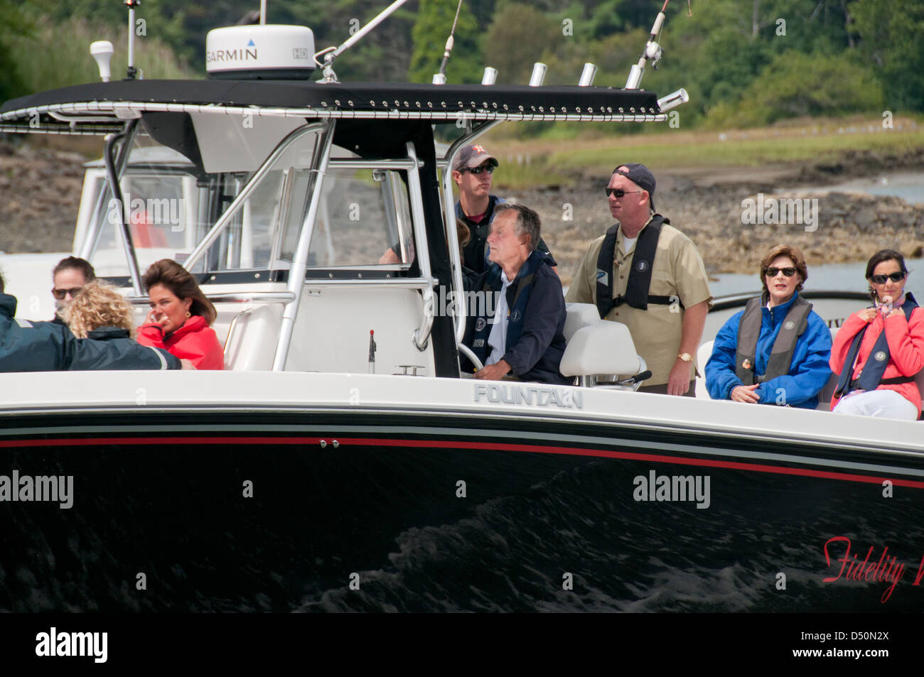 Présidents de bateau, ancien Président des États-Unis, George H. W. Bush, famille et amis, profiter de son nouveau bateau. Banque D'Images