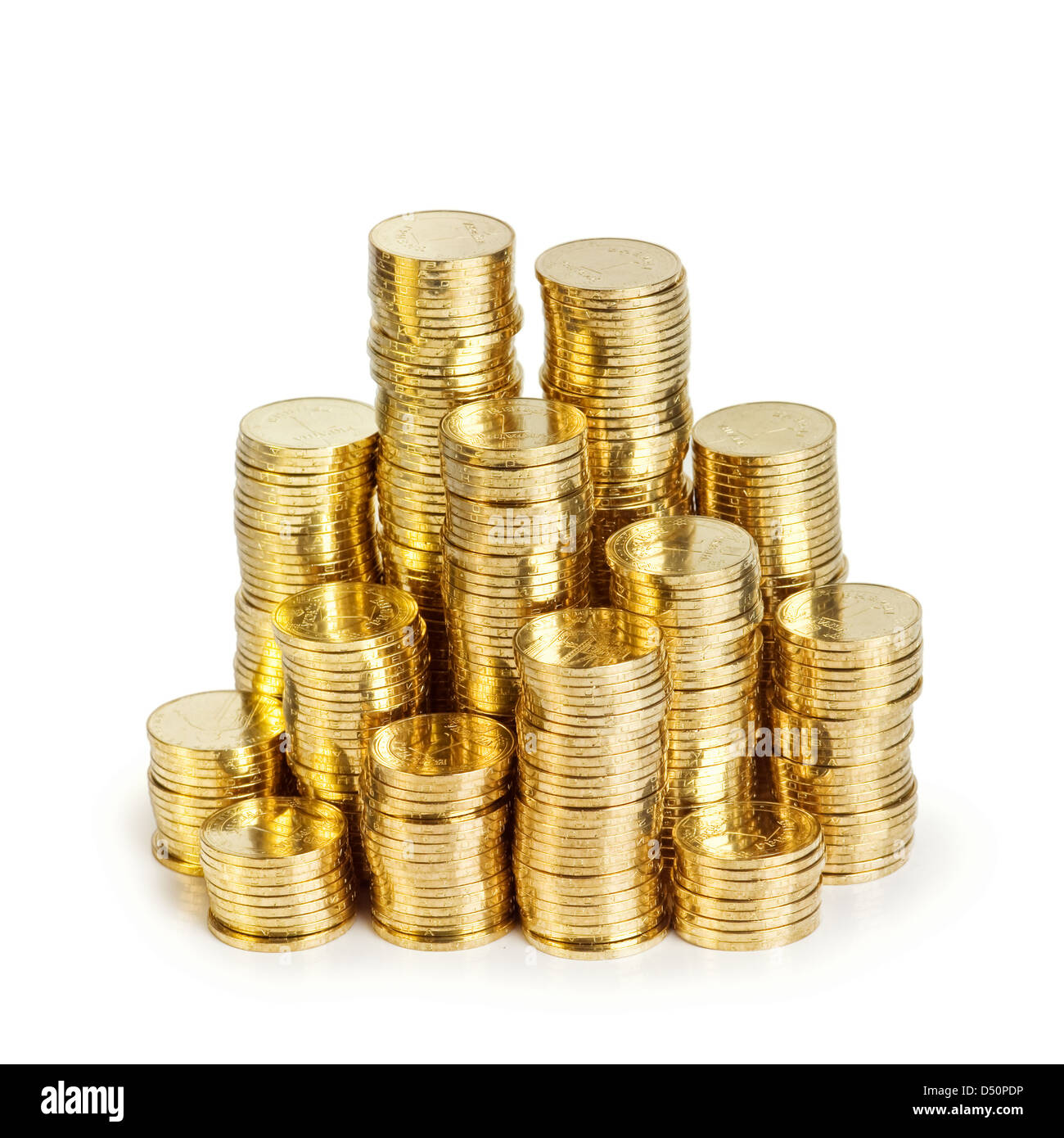Pile de pièces d'or isolated on white Banque D'Images
