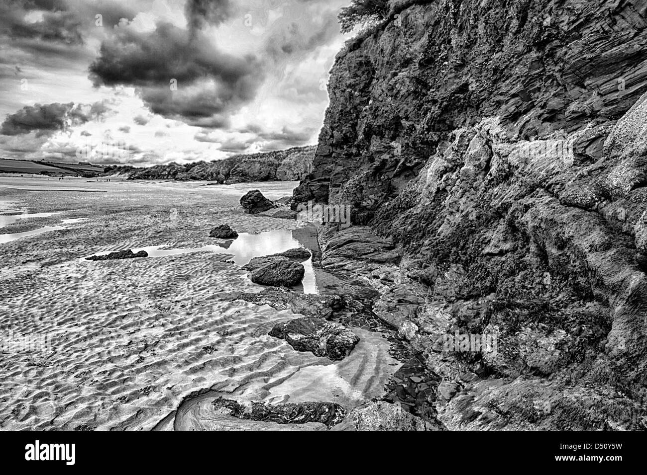 Falaises et extérieure, Harlyn Bay, Cornwall, Angleterre Banque D'Images