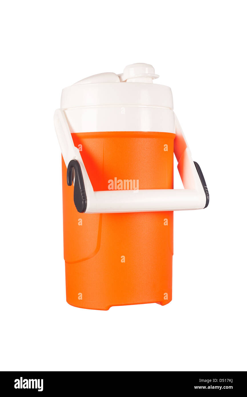 Un nouveau portable, thermos boissons utilisées pour garder les boissons froides ou chaudes est isolé sur blanc. Banque D'Images