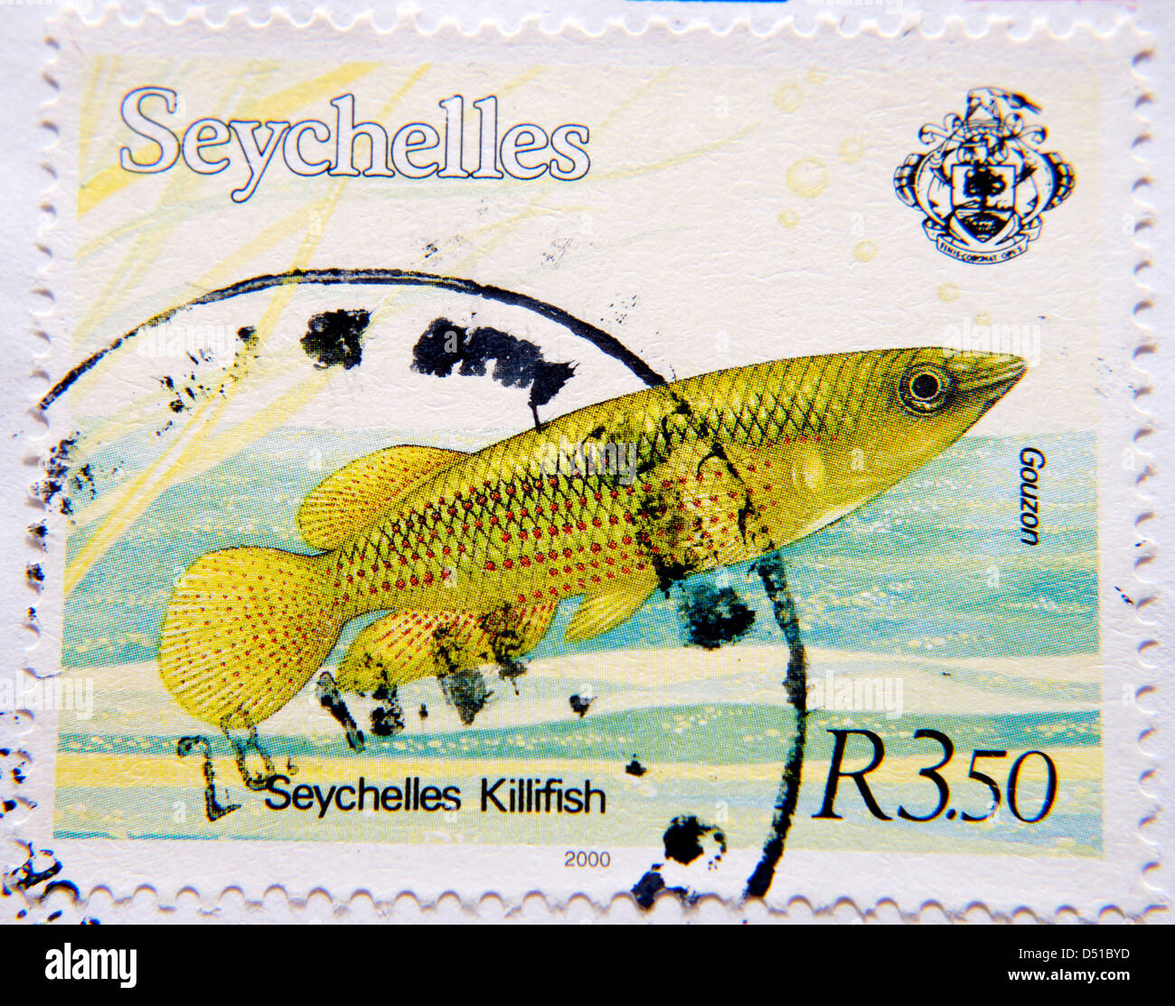 Timbre-poste avec Les Seychelles Seychelles Killifish Banque D'Images