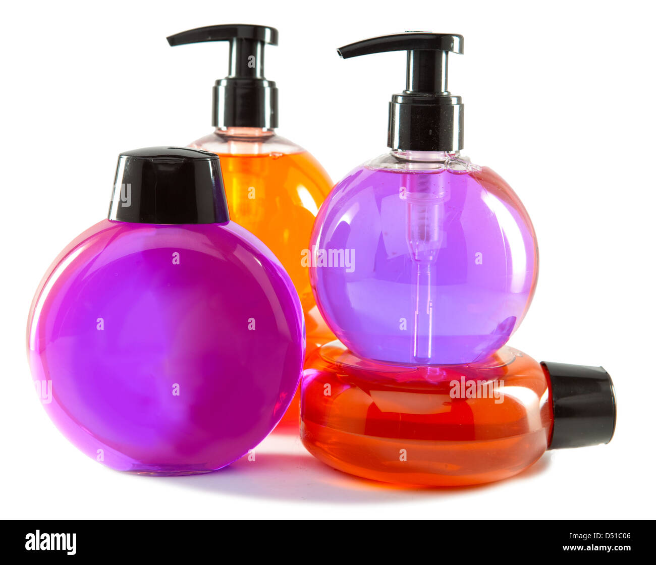 Cosmétique couleur lumineux de petites bouteilles avec le distributeur Banque D'Images