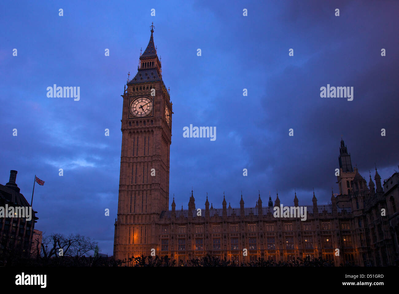 Big Ben au coucher du soleil, des chambres du Parlement, le Palais de Westminster, Londres, Angleterre, RU, FR Banque D'Images