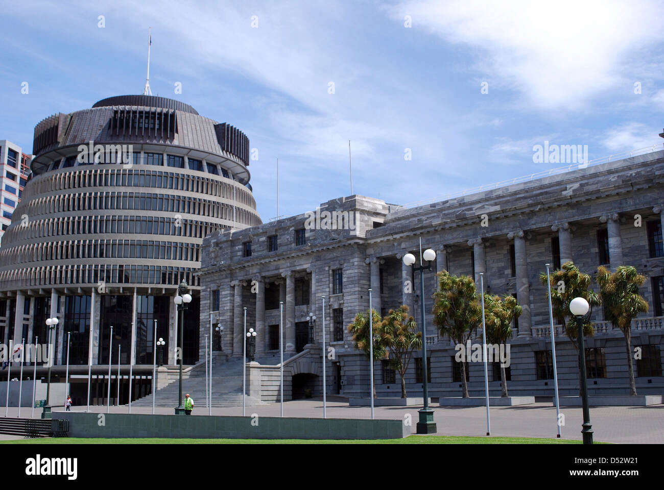 Ruche et Parliament House, Wellington, Nouvelle-Zélande Banque D'Images