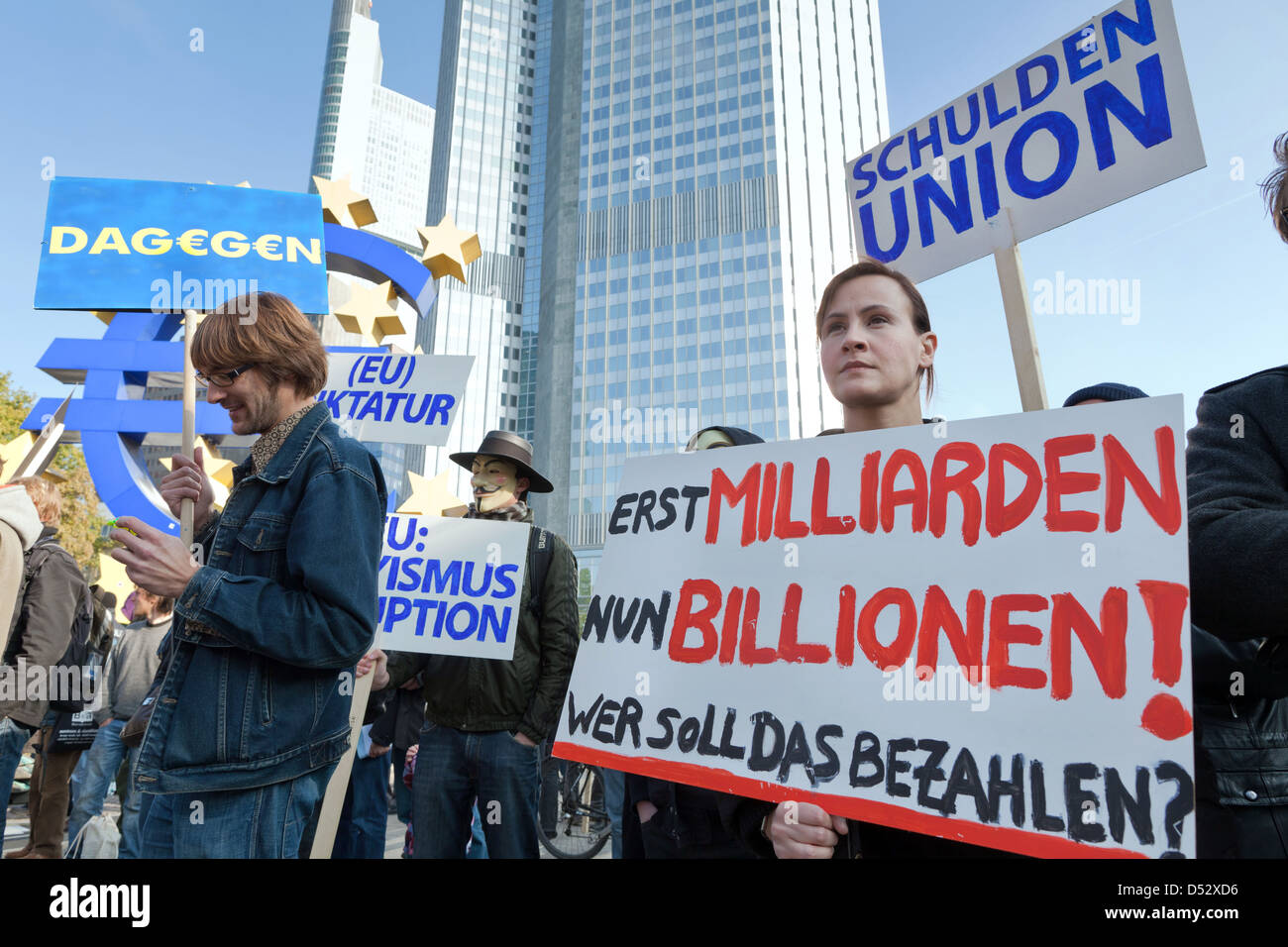 Frankfurt am Main, Allemagne, les partisans du mouvement Occupy le démontrer en dehors de la BCE Banque D'Images