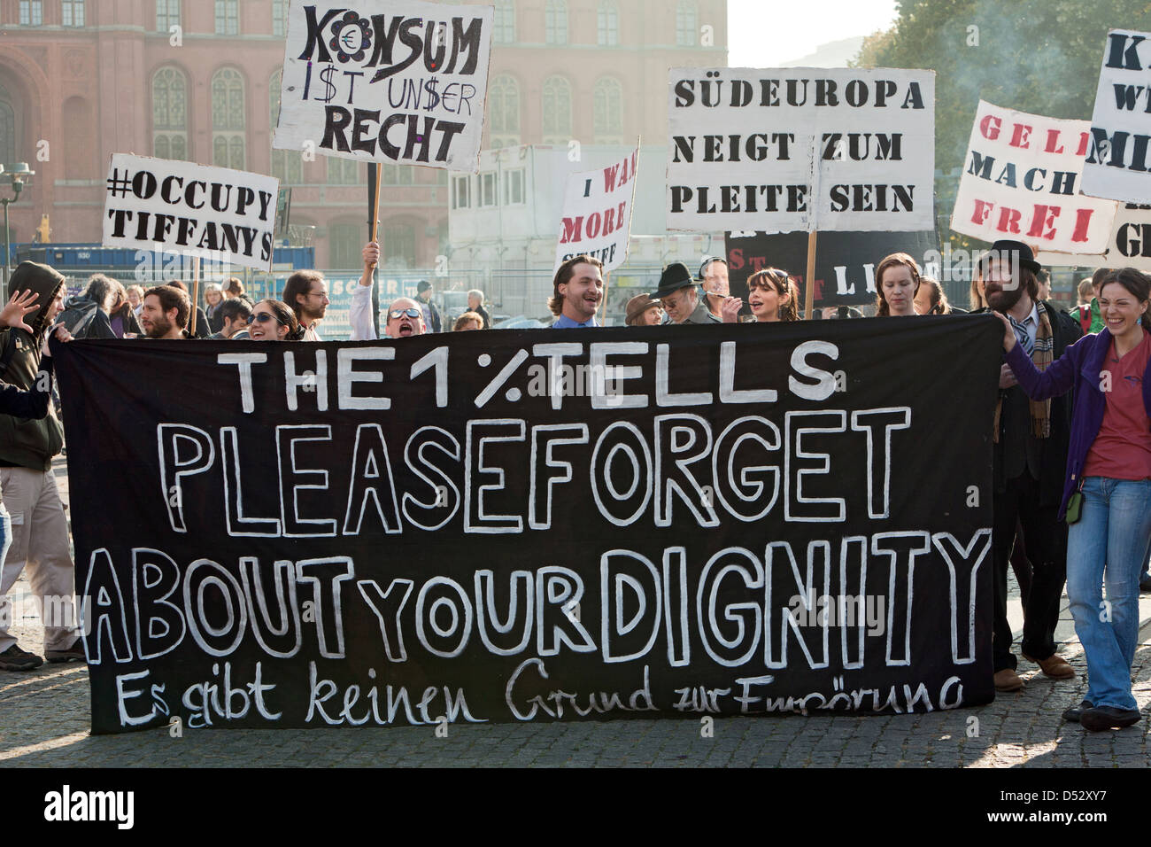 Berlin, Allemagne, les partisans du mouvement Occupy le démontrer dans le centre-ville Banque D'Images