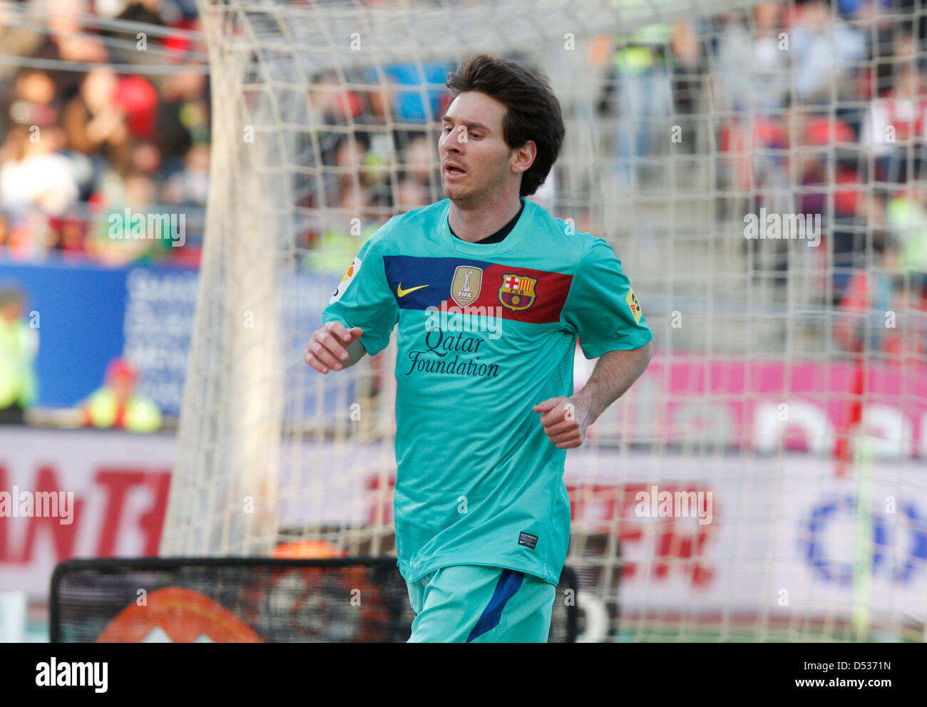 Joueur de football de Barcelone Lionel Messi gestes lors d'un match Banque D'Images