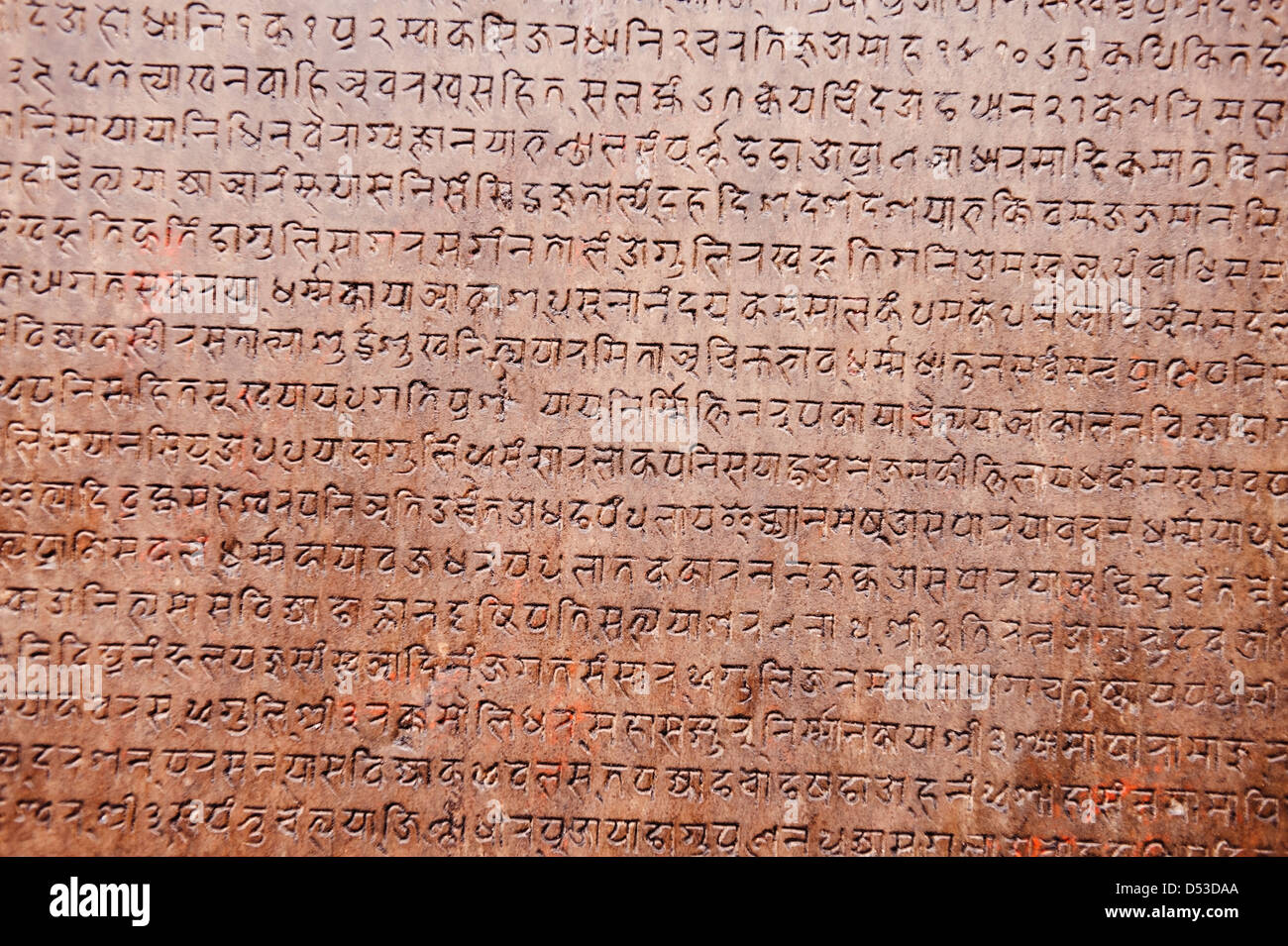 Texte religieux sur une pierre, Swayambhunath, Katmandou, Népal Banque D'Images
