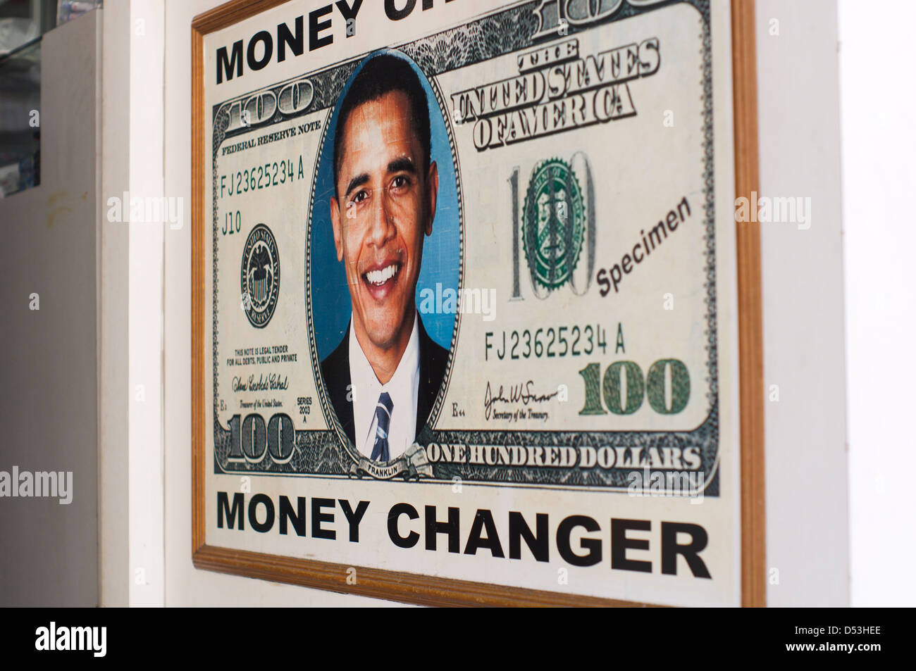 Une maquette d'images d'Obama sur le dollar US, la photo est prise à Kuala Lumpur, Malaisie. Banque D'Images
