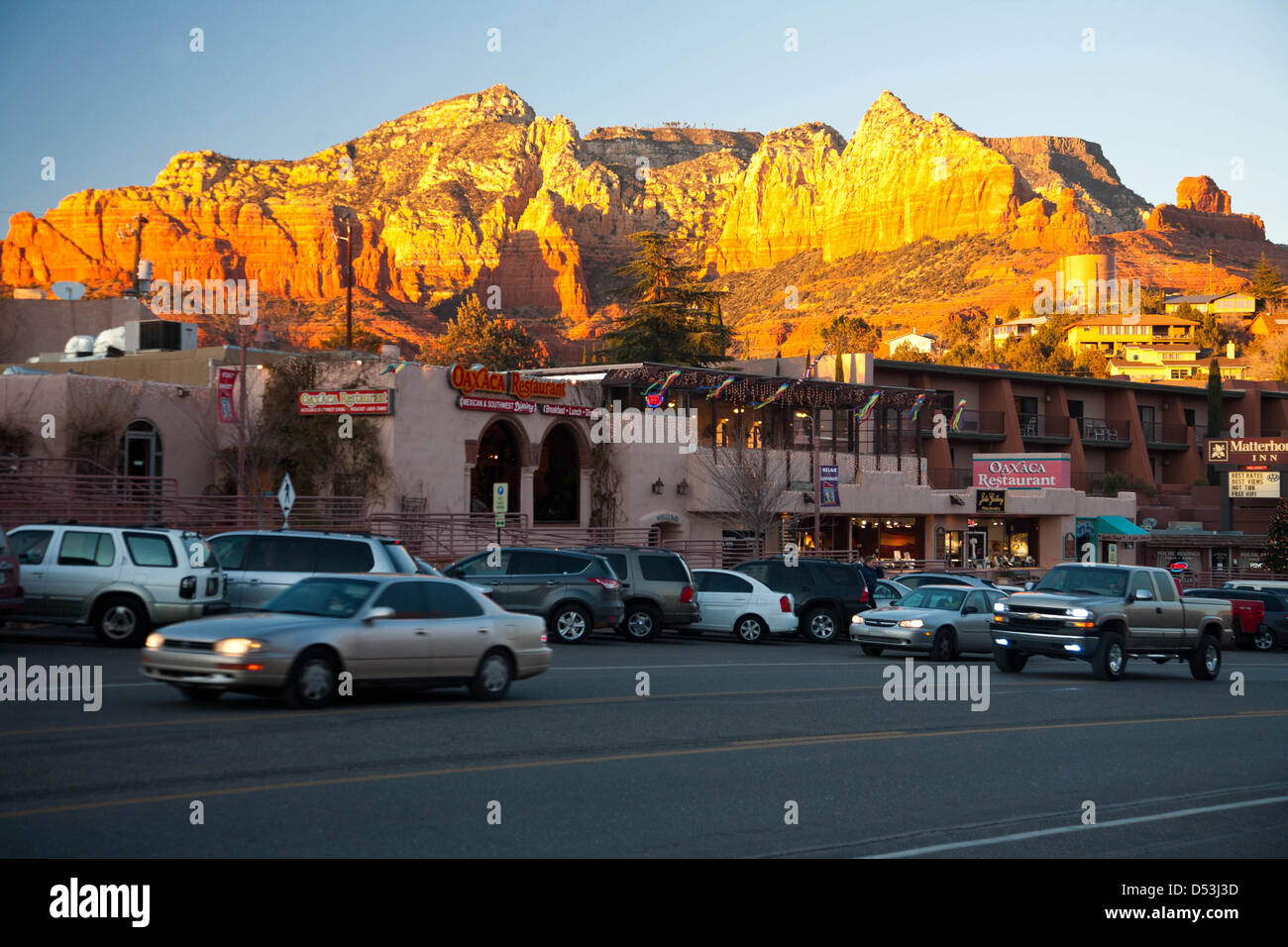 Coucher du soleil à Uptown Sedona, Arizona Banque D'Images