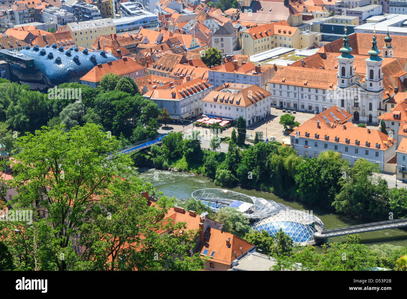 Graz, vue aérienne du centre-ville, l'Autriche Banque D'Images
