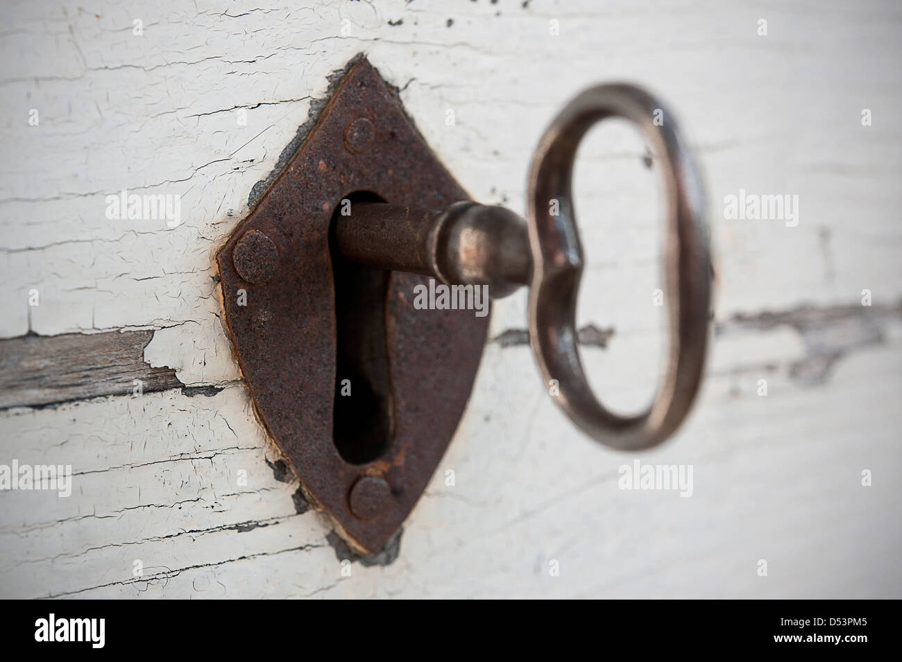 Close-up d'une vieille serrure et clé. Banque D'Images
