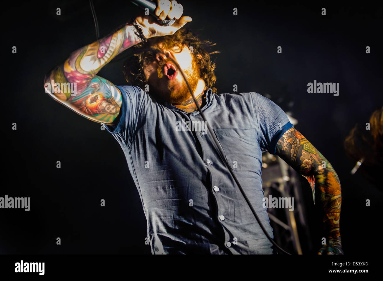 Toronto, Ontario, Canada . 23 mars, 2013. Groupe de metalcore mélodique américain 'The Devil Wears Prada' effectués montrent au Sound Academy de Toronto. En photo - chanteur MIKE HRANICA (Image Crédit : Crédit : Igor Vidyashev ZUMAPRESS.com/Alamy/Live News) Banque D'Images