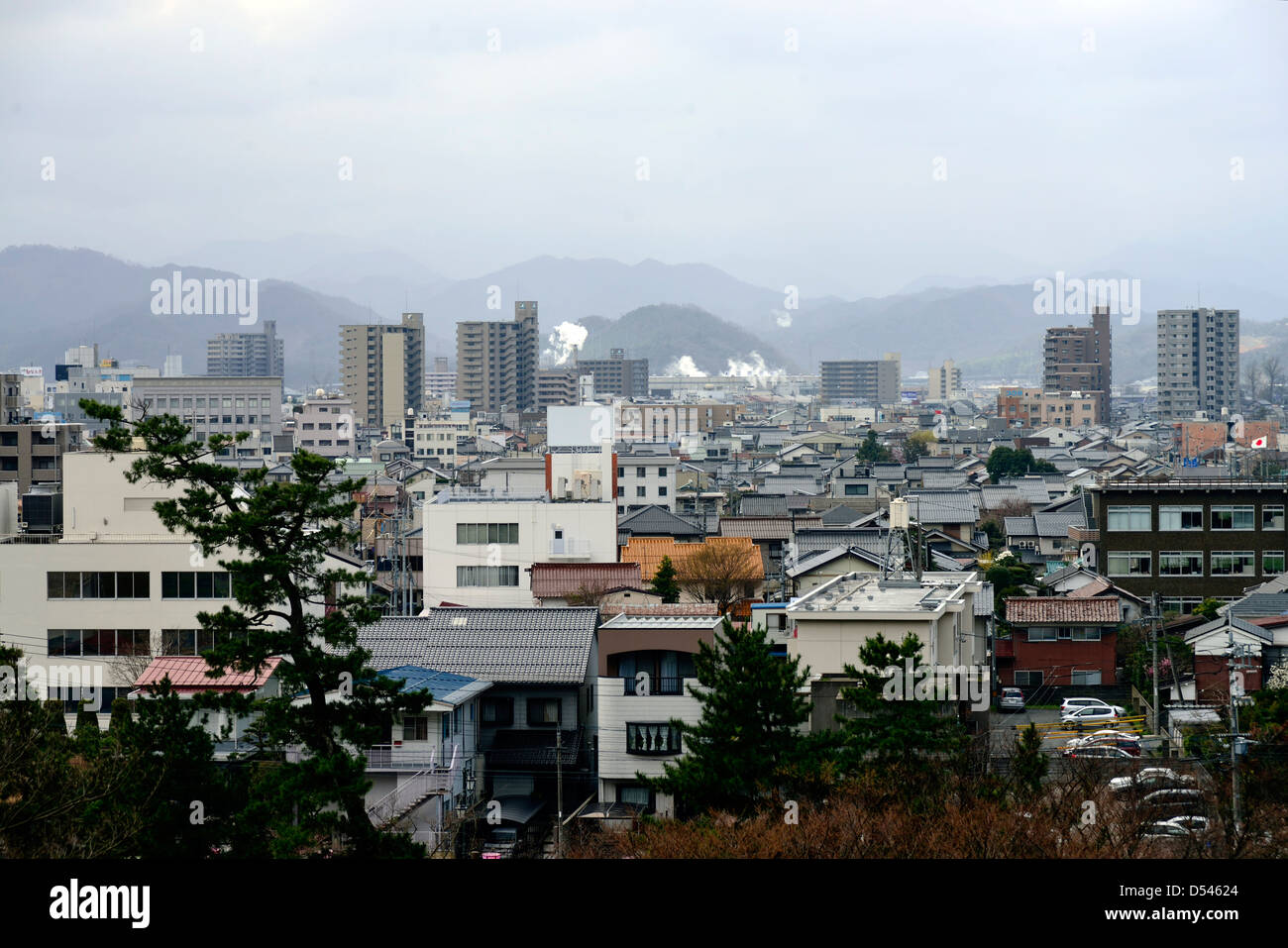 La ville de Tottori vue du château Banque D'Images