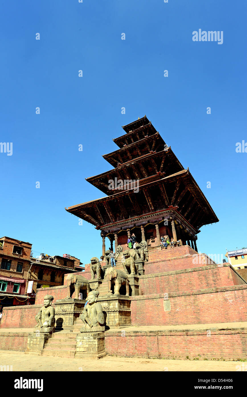 Cinq toits Népal Bhaktapur Durbar Square du temple Banque D'Images