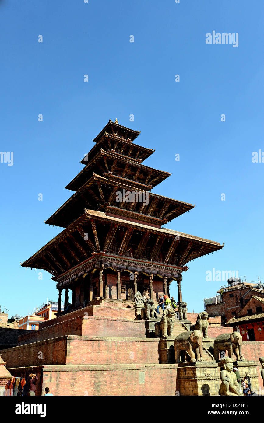 Cinq toits Népal Bhaktapur Durbar Square du temple Banque D'Images