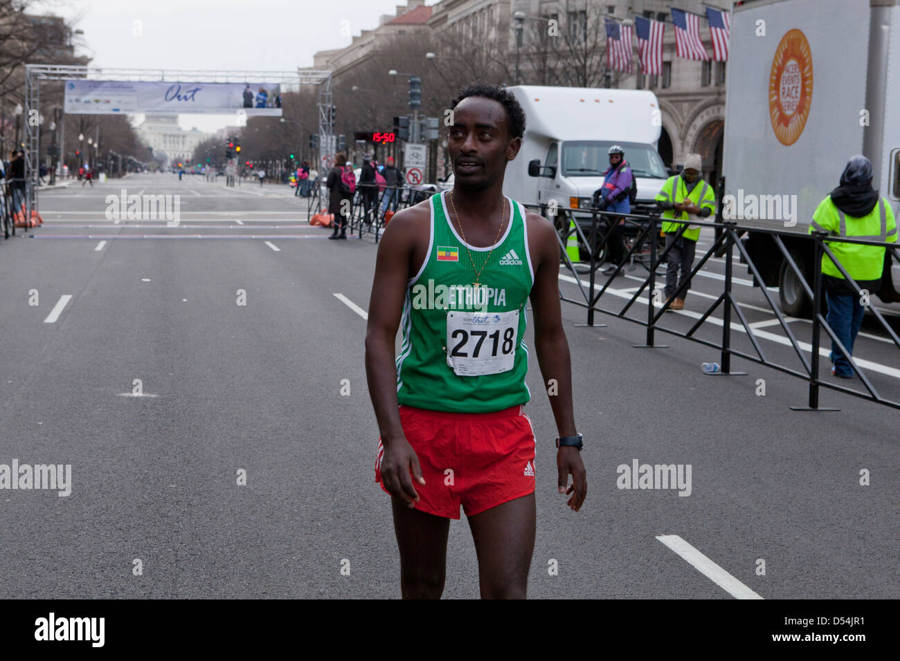 Marathonien éthiopien après course Banque D'Images