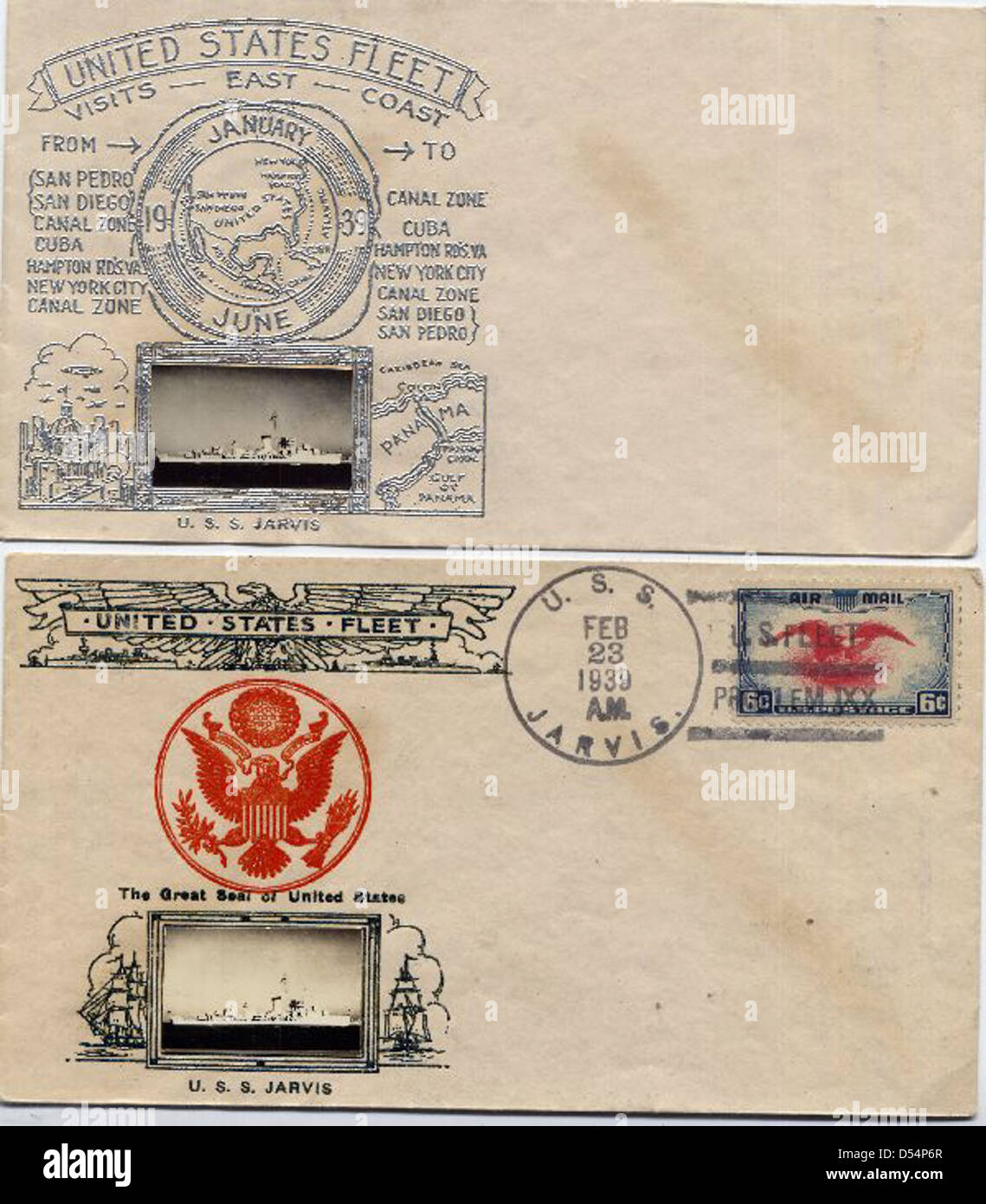 L'USS Jarvis (DD-393) est un destroyer de l'US Navy mis en service en 1939, connu pour son service actif sur le théâtre du Pacifique pendant la seconde Guerre mondiale, y compris la bataille de Midway. Il a joué un rôle vital dans la défense navale et les opérations en temps de guerre. Banque D'Images