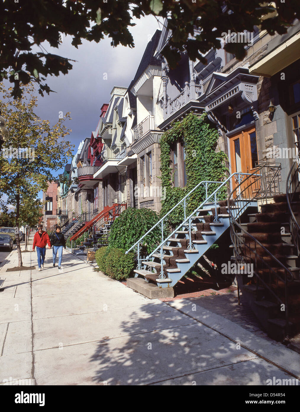 Maisons victoriennes dans rue résidentielle dans le plateau, Le Plateau-Mont-Royal, Montréal, Québec, Canada Banque D'Images