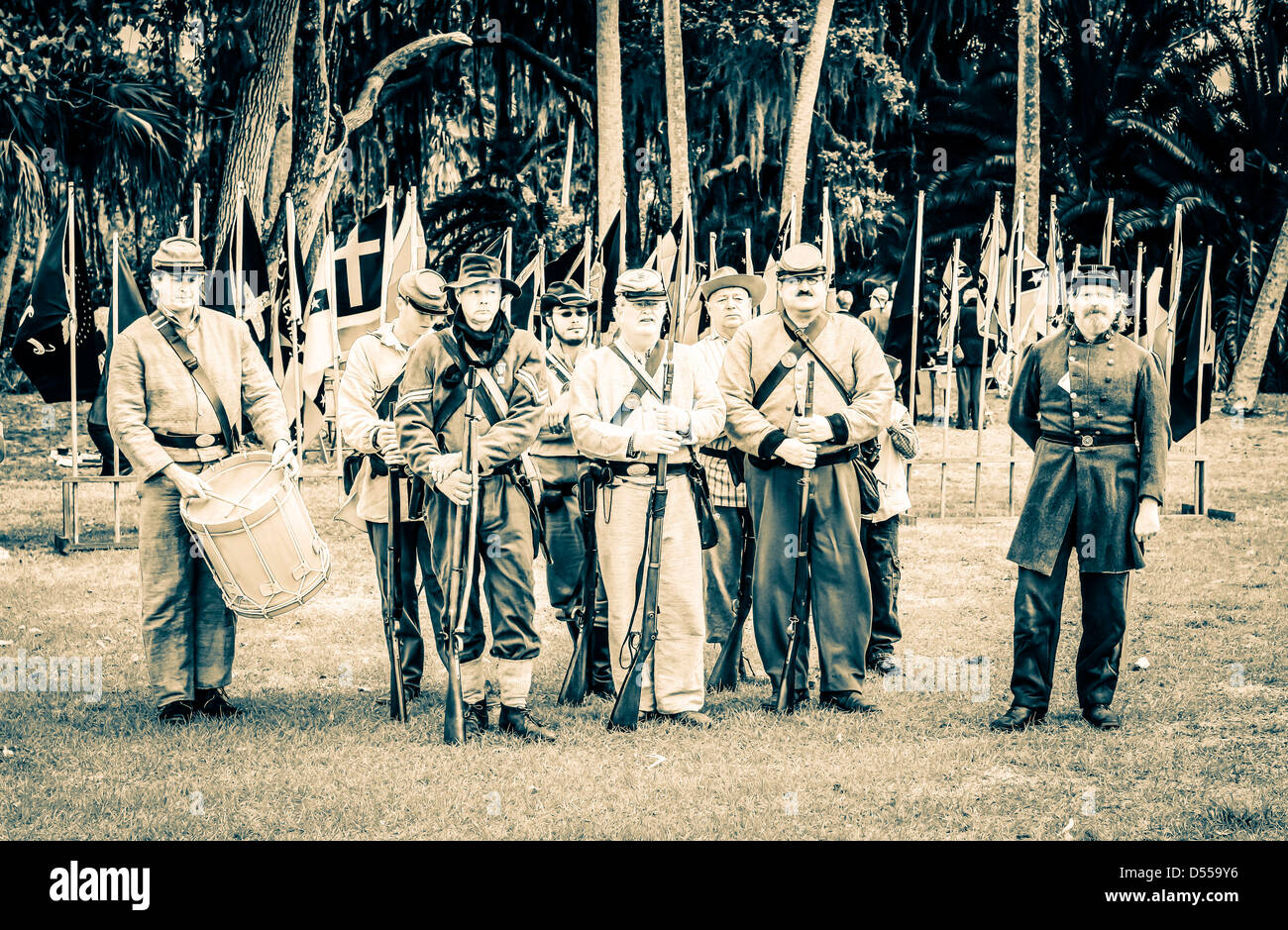 Les hommes de l'armée confédérée à l'Gamble Plantation en Floride Banque D'Images