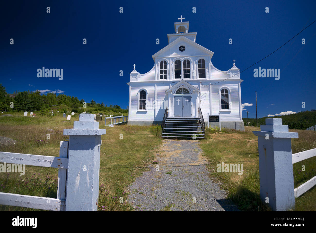 L'Église catholique du Sacré-Cœur (extérieur) salle ouverte, baie de Bonavista, Terre-Neuve. Banque D'Images