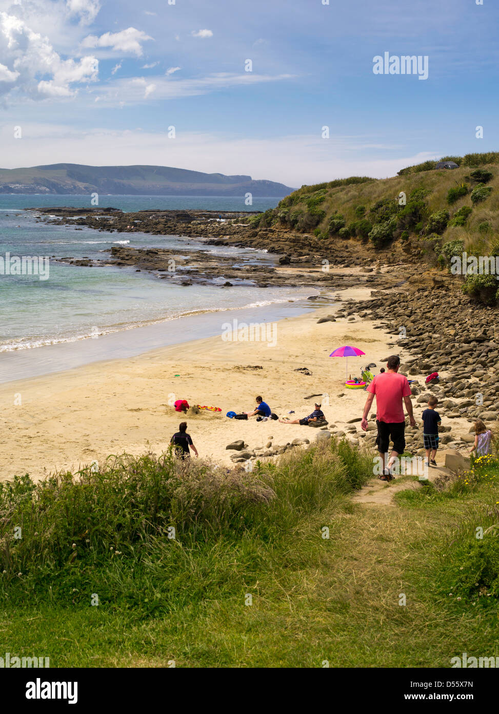 Sur la plage, Porpoise Bay, les Catlins, Clutha, Nouvelle-Zélande. Banque D'Images