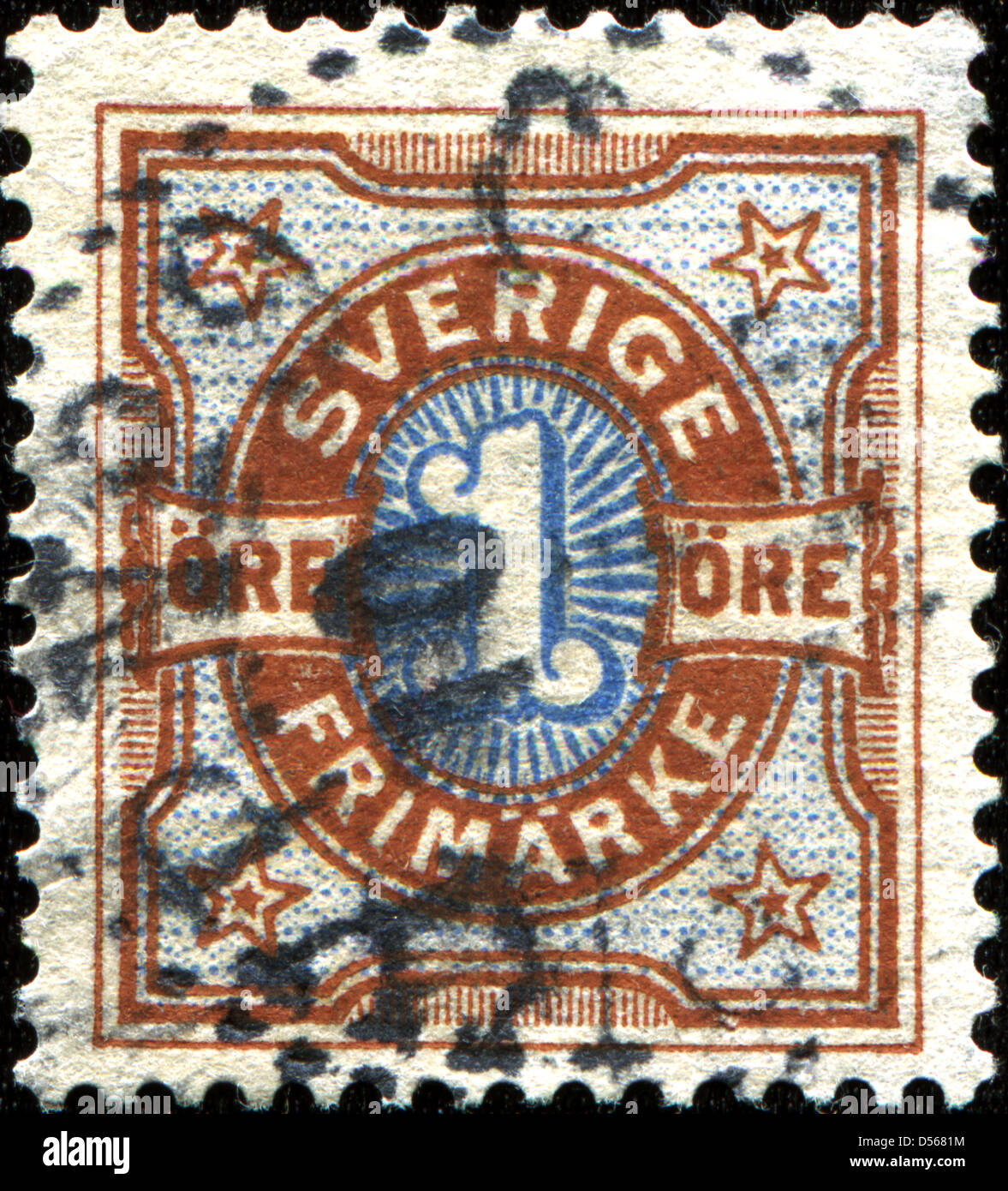 Suède - circa 1891 : timbre imprimé en Suède montre inscript 1 ore, vers 1891 Banque D'Images