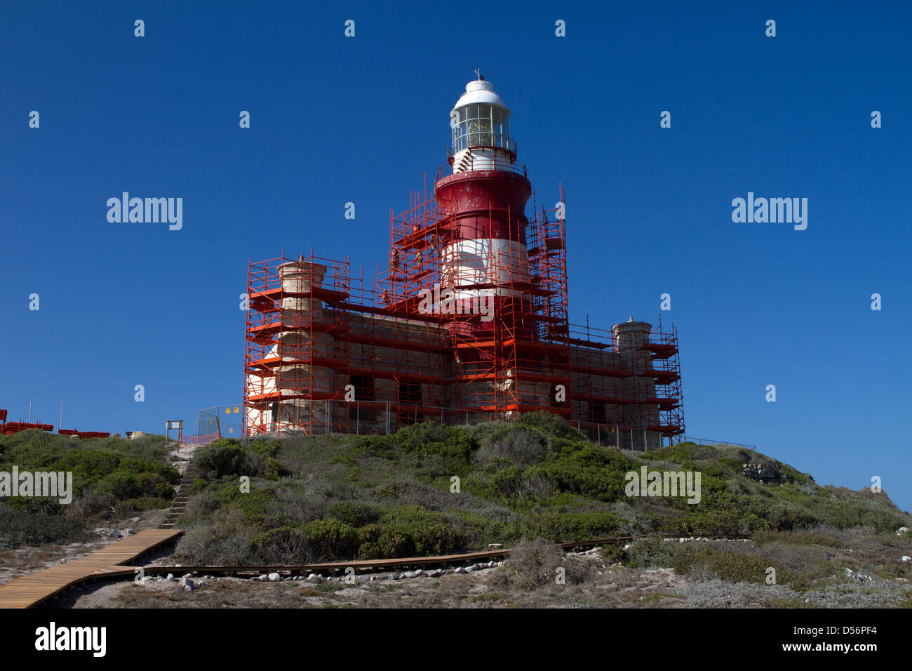 Travaux de rénovation de la cap Agulhas lighthouse. Banque D'Images