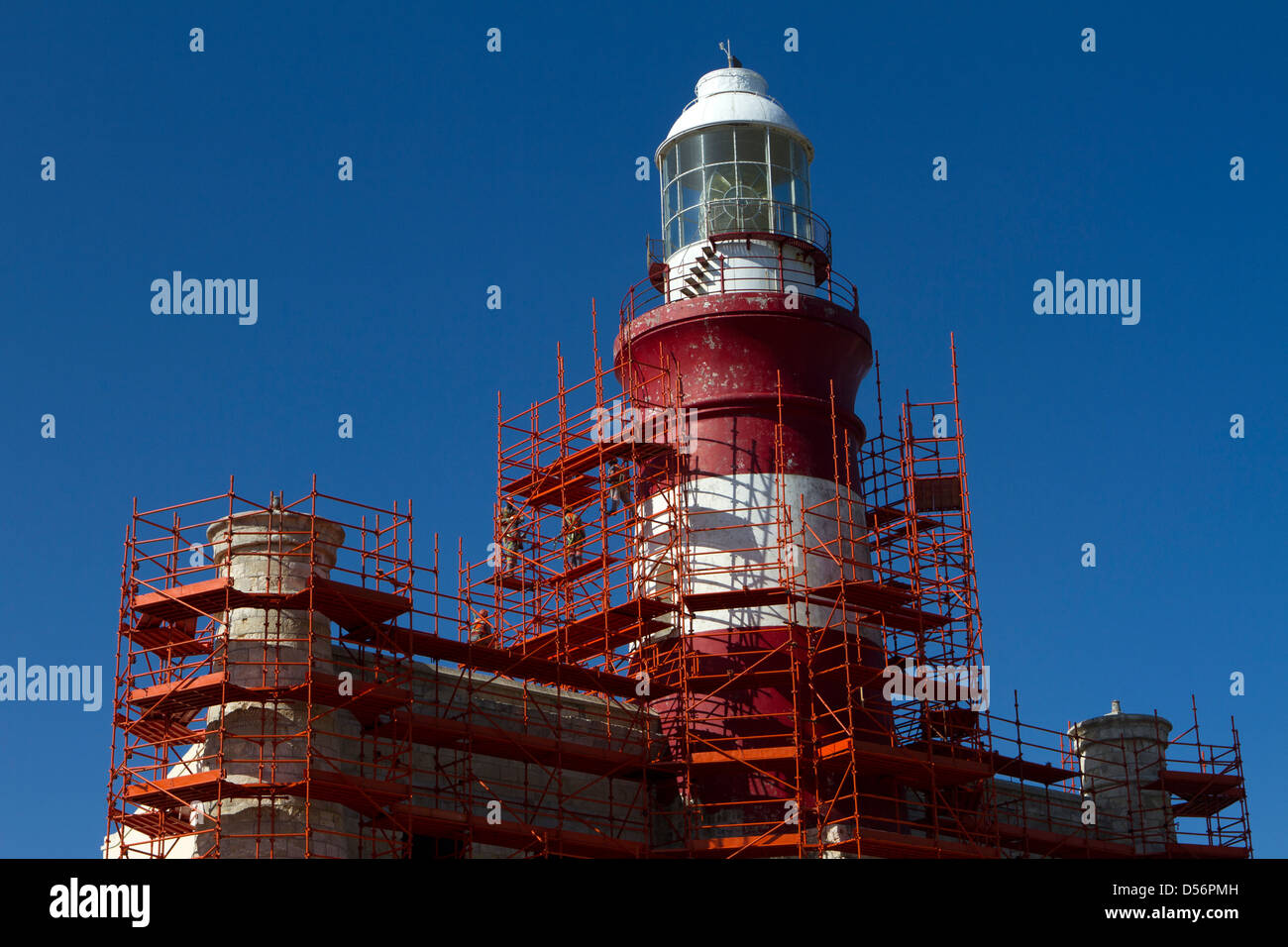 Travaux de rénovation à l'cap Agulhas lighthouse. Banque D'Images