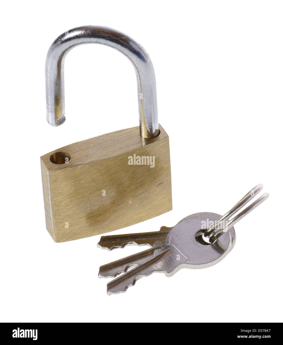 Les clés et cadenas ouvert isolated on white Banque D'Images