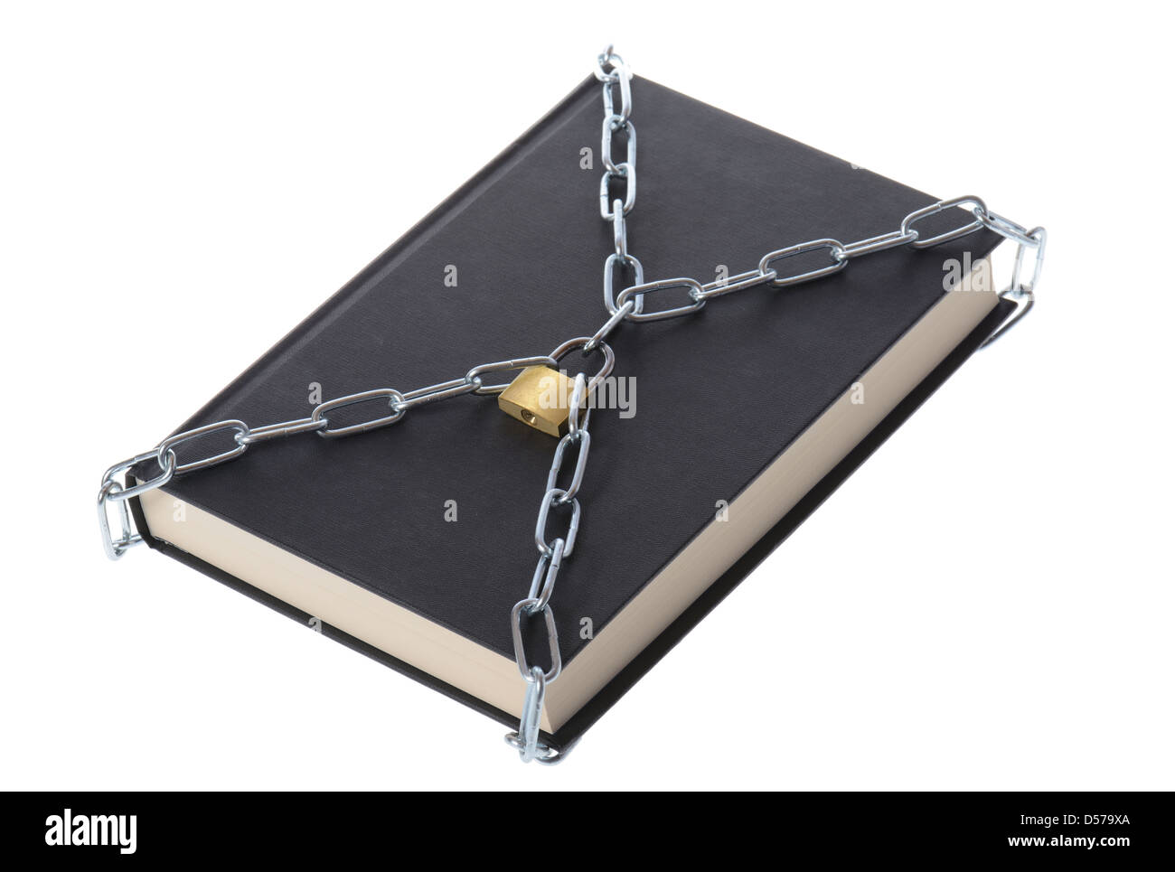 Concept de sécurité un livre cadenassé avec chaînes isolated on white Banque D'Images