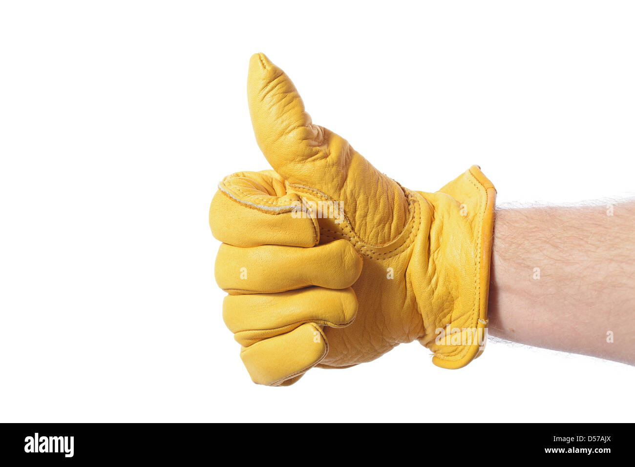 Construction Worker glove Thumbs up with copy space isolated on white Banque D'Images