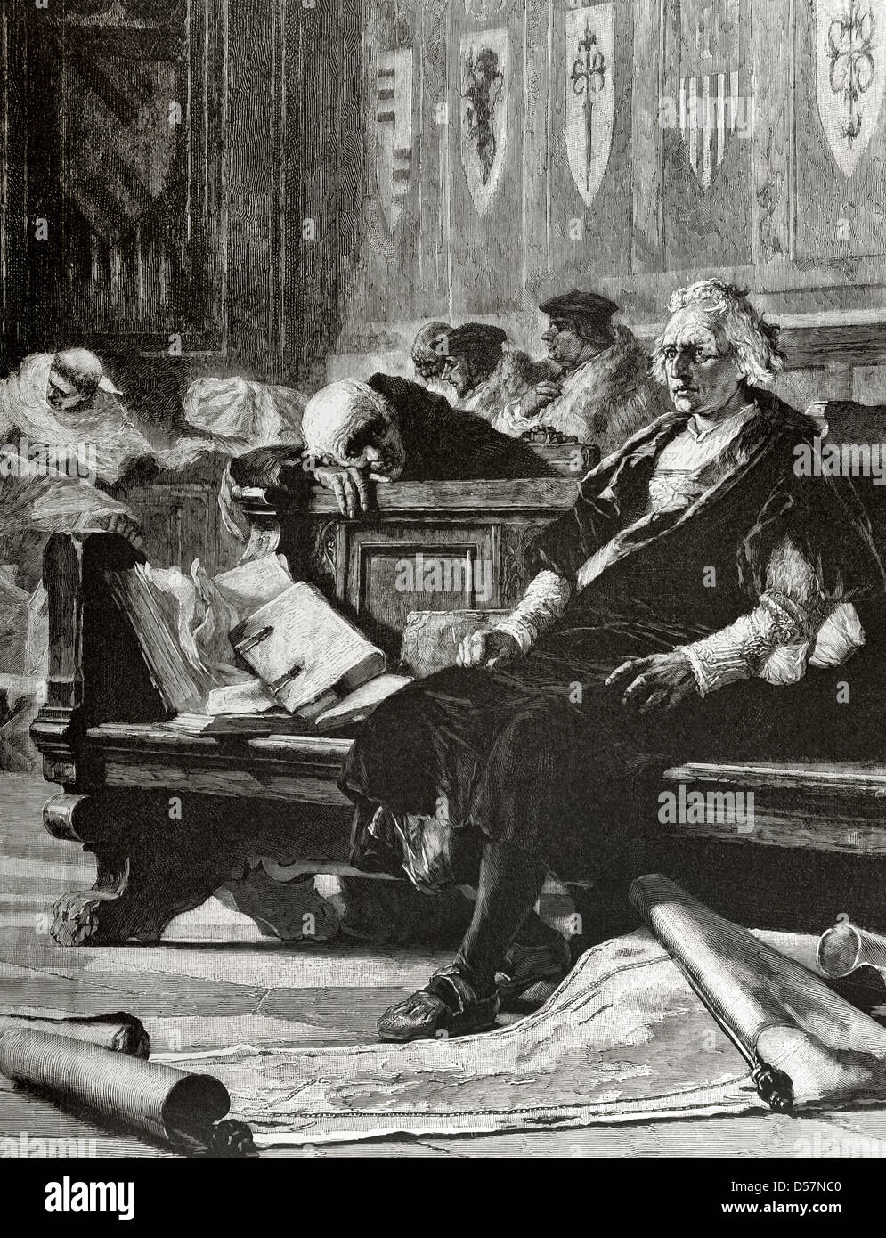 Christophe Colomb (1451-1506). Explorateur et navigateur génois. Gravure par Sheus dans l'illustration artistique, 1888. Banque D'Images