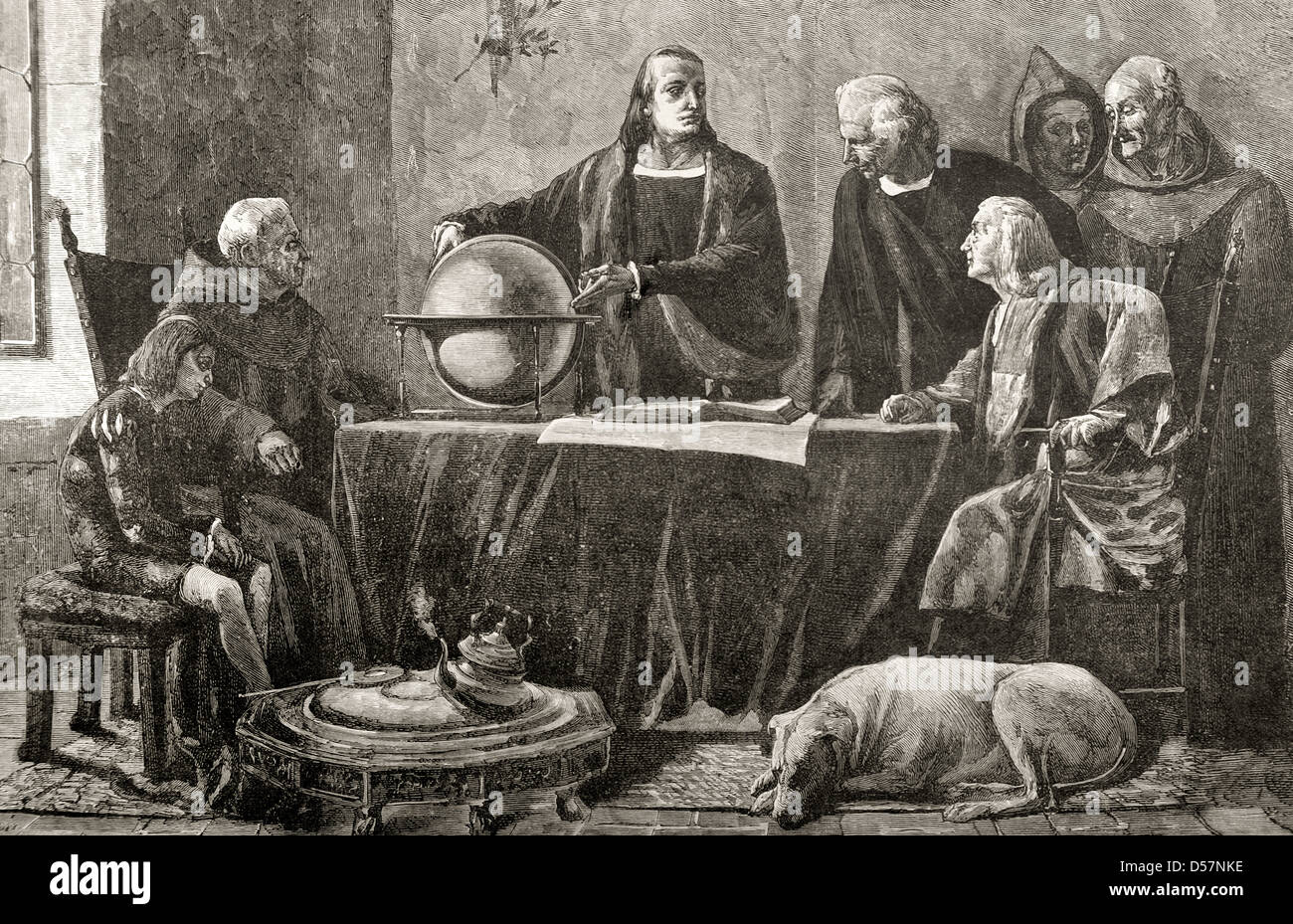 Christophe Colomb (1451-1506). Navigateur génois. Columbus au Couvent de La Rabida. La gravure. Banque D'Images