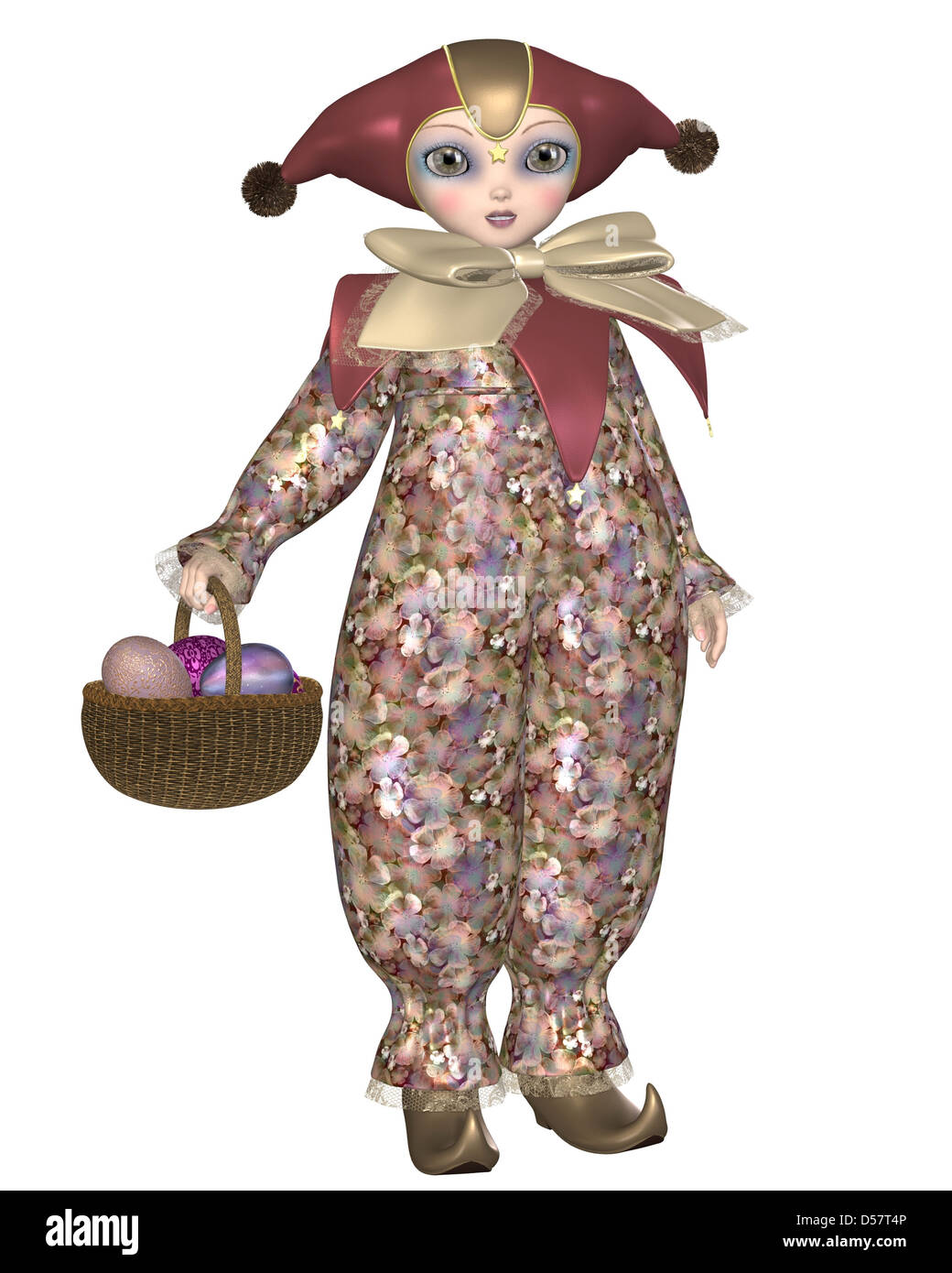 Pierrot Clown Poupée avec des oeufs de Pâques Banque D'Images