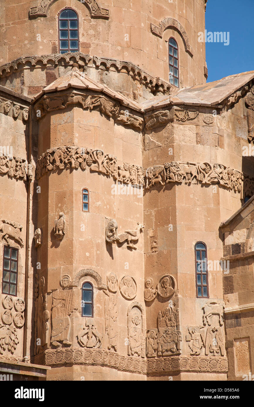 Plus de détails, l'église de la Sainte Croix, la cathédrale arménienne, l'île Akdamar, lac de Van, au sud-est de l'Anatolie, Turquie, Asie Banque D'Images