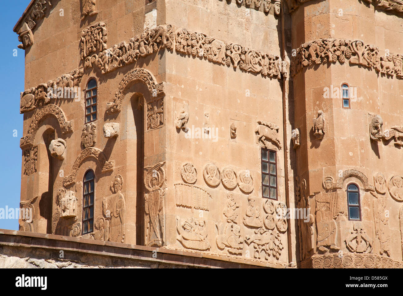 Plus de détails, l'église de la Sainte Croix, la cathédrale arménienne, l'île Akdamar, lac de Van, au sud-est de l'Anatolie, Turquie, Asie Banque D'Images