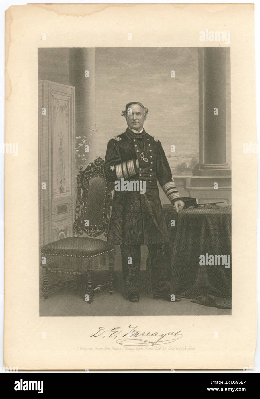 Un portrait de l'amiral D.G. Farragut, un officier de marine de l'Union pendant la guerre de Sécession, dans son uniforme naval complet. Banque D'Images